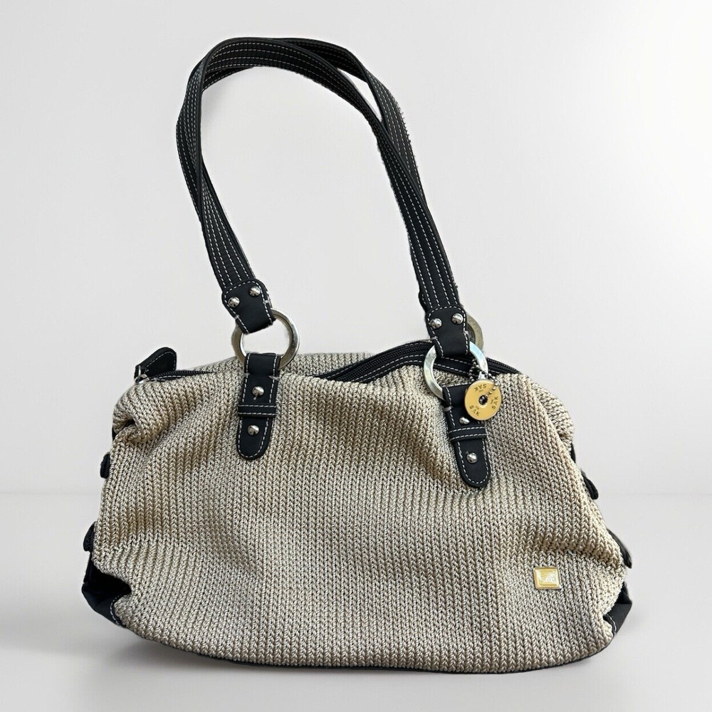 The Sak Knit Baguette Beige Crochet Handbag Shoulder Bag Purse